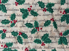 Vtg 1995 Fabric Traditions Holly Berries Xmas Cursive Cotton Holiday 45″ x 108″