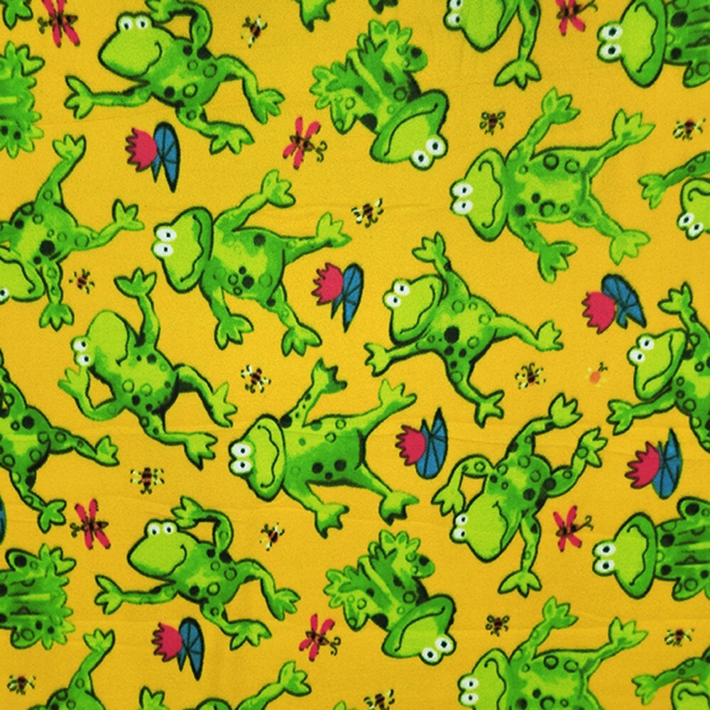 Frogs Gold Childrens Kids Fleece Fabric – 60″ Wide – Sold by The Yard & Bolt