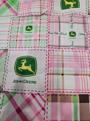 Lot of 4.25 Yards John Deere Madras Plaid Pink Cotton Fabric