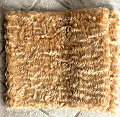 WAVY MOHAIR FABRIC REMNANT PIECE W/DYEING INFO:NWOT HONEY-COLORED 12″ X 54″