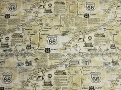 ROUTE 66 HISTORICAL MAP TAN BEIGE COTTON FABRIC FQ