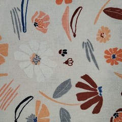 Forage 55% linen 45% cotton By the yard tangerine blue gray brick on natural
