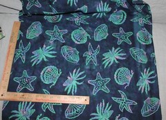 Batik Blue Star Fish Sea Shells Design Cotton Quilting Fabric 1 Yd 44 Fast Ship