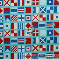 BonEful Fabric Cotton Quilt Blue Red White Nautical Sail Boat Ship Flag US SCRAP