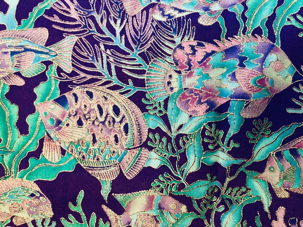 VTG Paradise Reef Purple Turquoise Silver Metallic Accent by Hoffman Remnant