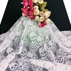 White Skull Lace Fabric, 60 * 36 inches Solid Fabric Lace, 1 Yard Floral Wedding