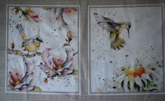 36″ x 44″ 1 yd panel P & B Textiles Flowers and Feathers Water color like Birds