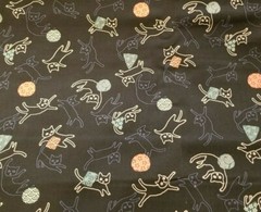 Playful Kitties on Navy Blue Cotton Shirting from Japan with Scattered Toys