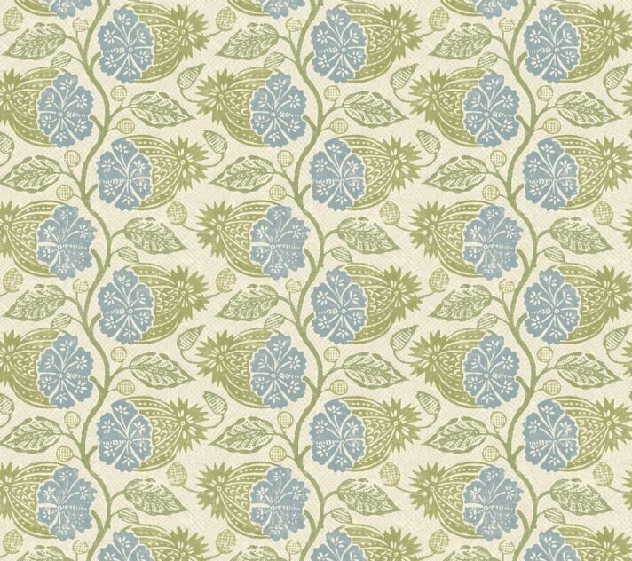 GP & J BAKER CURTAIN FABRIC DESIGN Calcot 5.2 METRES LINEN BLEND GREEN/BLUE