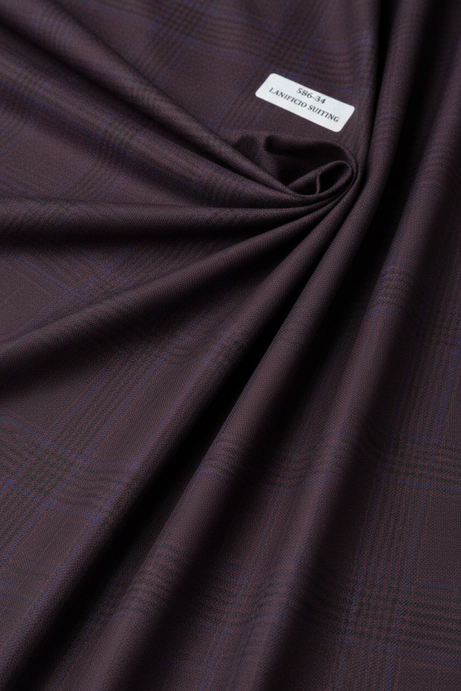 Burgundy Windowpane Checked Suiting Fabric Cashmere Wool Best for Suit Pants