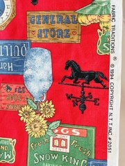 Vintage 1994 Cotton Fabric Red General Store Icon Weathervane Signs Farm Country