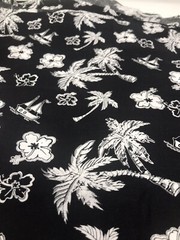 Black White Tropical Fabric Sailboat Island Palm Tree Poly Cotton Over 2 Yards F