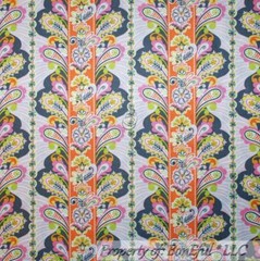 BonEful Fabric FQ Cotton Quilt Pink White Orange Peacock Paisley Flower BOHO USA