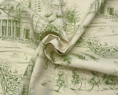 VINTAGE KRAVET MONTICELLO TOILE SAGE GREEN 100% LINEN FABRIC BY YARD 53.5″W