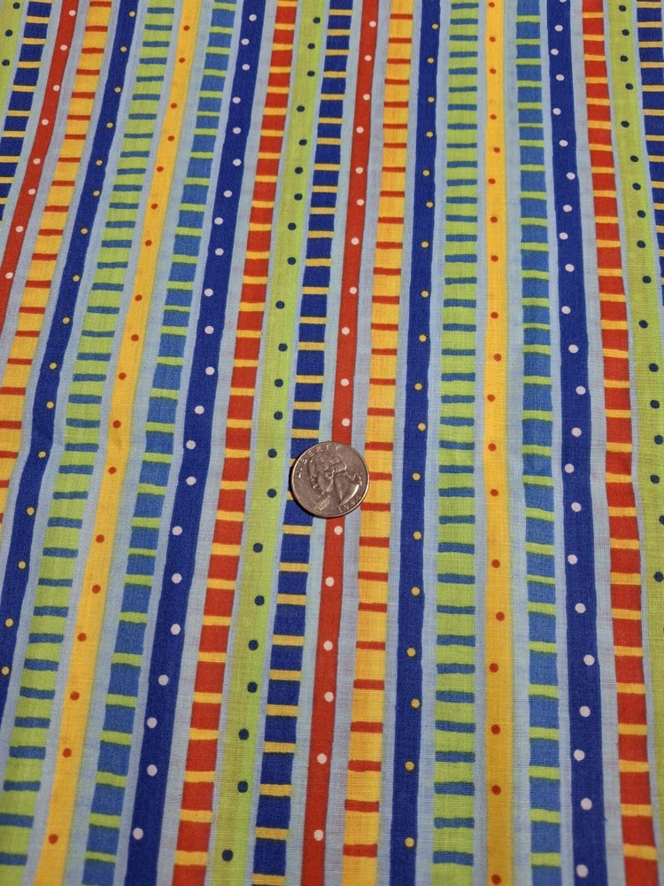 VTG Colorful Striped w/dots Fabric Norm Lambert for General Fabrics cotton NEW