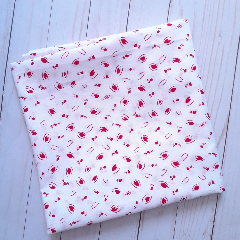 Vintage Wamsutta OTC Cotton White and Red Abstract Print Fabric 1 1/2 yards