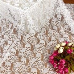 Soft White Lace Fabric by the Yard, Skull Rose Pattern, 59″x72″, DIY Craft & Sew