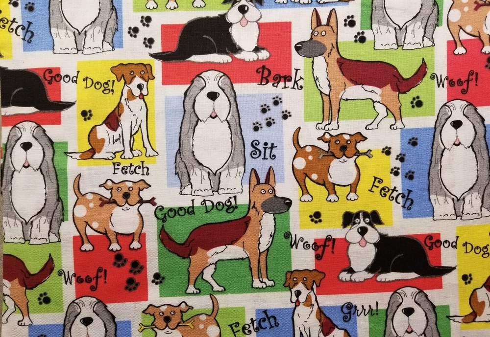 1.5 Yds (55″ x 43″ W) Dog Sewing Fabric – Good Dog – Fetch – Sit – Bark – Woof