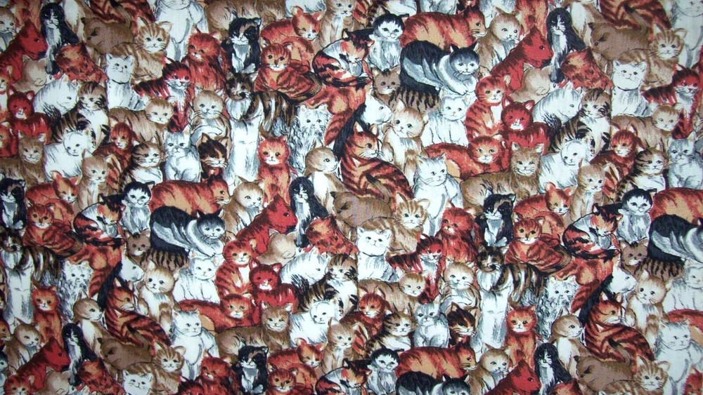 Hi Fashion Fabrics ~ Cats Cuddling White Brown Orange Cotton 44” wide x 1/2 yd
