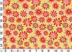 Red Pink Green Flowers on Yellow Quilting & Sewing Fabric by the Yard #567