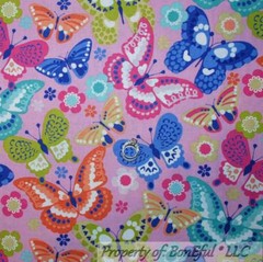 BonEful Fabric FQ Cotton Quilt Pink Aqua Blue White BUTTERFLY Purple Flower Dot