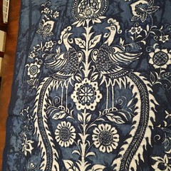 Peacock Floral Batik Fabric Chinese Indigo Cotton Y2K from Shanghai Museum 57×35