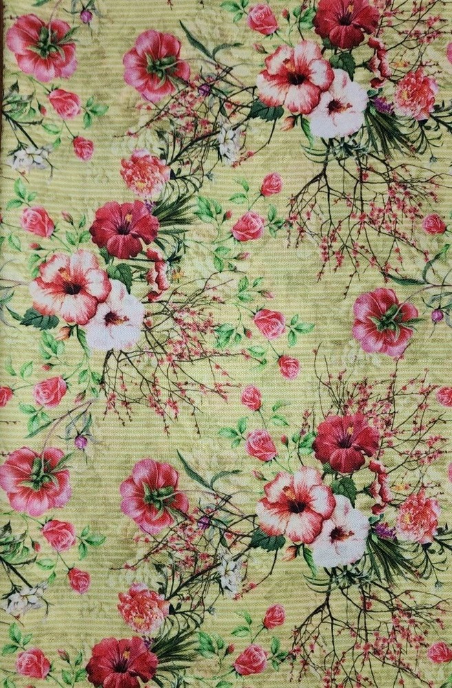 Wool Blend Floral Printed Thick Winter Spun Soft Fabric 45”W Sold BTY Mustard