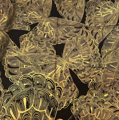 Lux by Timeless Treasures Quilting Fabric Butterfly Black Gold Metallic 40″ X 42
