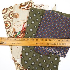 Vtg Fabric LOT Scraps Remnants Floral 1970s 60s Prints Novelty Cowboys Cotton