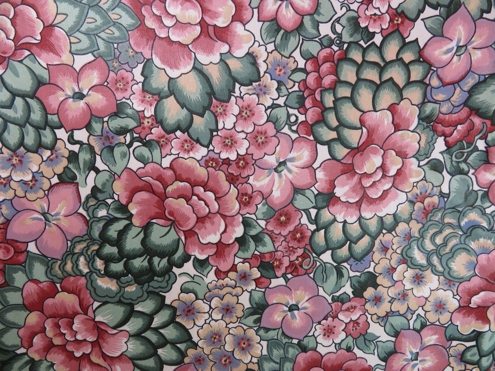 Decorator Fabric Remnant Scrap Floral Pink Mauve Green Blue 54″W x 13″L