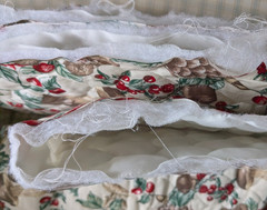 BTY x 44″ Fabri-Quilt QUILTED Fabric WINTER BERRIES Mushrooms PINE CONES