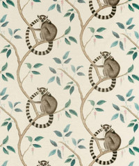 SANDERSON CURTAIN FABRIC DESIGN Ringtailed Lemur 1.5 METRES GREY LINEN BLEND