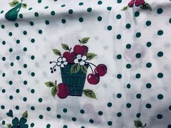 VTG `50`s Red & Green Fruit & Flower Bowl & Baskets Green Dots on White BTHY