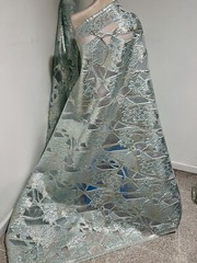 Blue Gold Metallic Brocade Organza Fabric 58” Width Sold By The Yard