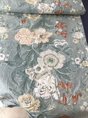 6 Yards Green Large Floral Peach Tan Drapery Decor Fabric Wide Cotton 44″