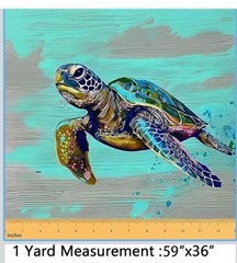 Sea Turtles Turtle Fabric Aqua Cotton. 36” X 59”. 12×12 Print.