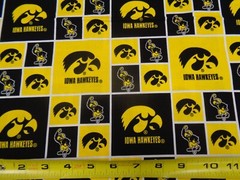 UNIVERSITY of IOWA ” HAWKEYES ” BRAND NEW SQUARE DESIGN 1/2 YARD 100% COTTON
