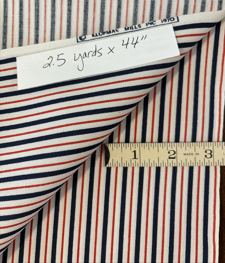 VTG Cotton Fabric Klopman Mills Red Blue White Stripe 2.5 yds x 44″ 1970s NEW
