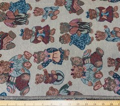 TEDDY BEAR WOVEN JAQUARD TAPESTRY FABRIC 1 YD X 54″ ADORABLE CLOTHES RARE VNTG