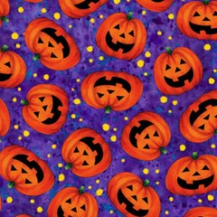 Fabric Halloween Pumpkin Orange on Purple Cotton QUILT TREASURES 1/4 Yd 28344V