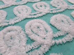Soothing White Curly Loops Jade Vtg Chenille Bedspread Fabric 15″ x 19″ Piece
