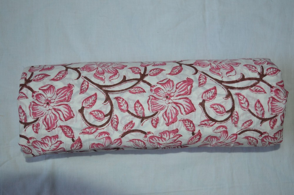 5 Yard Hand Block Print Floral Fabric 100%Cotton NO TARRIF CHARGES 100%✅ZK_211#