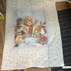Teddy Bear Baby Story Book Time Cotton Fabric Panel -Animals Bows Balloons