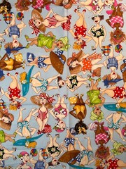 Fabric -RARE Vintage 2005 Loralie Harris Design Bathing Beauties 32.5 L x 19.5 W