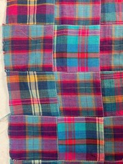 Fabric -Madras Woven Plaid Patchwork Sewn 3×3 Squares Grunge Indie Boho Sold BTY