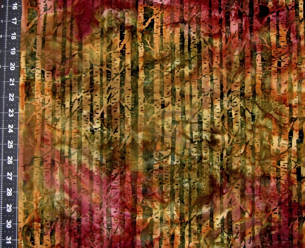 Island Batik Fabric – 121721895 Birch Bark Stripe Red Green – Cotton YARD