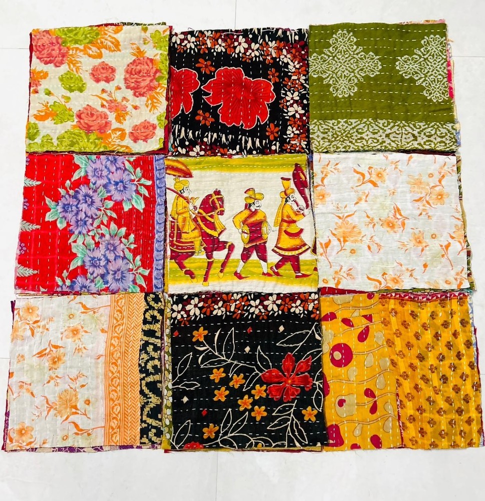 Vintage Kantha Scrap Set 20/30/40/50/100 Pcs – Handmade Quilting Cotton Remnants