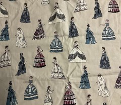 VICTORIAN WOMEN ANTIQUE GOWN FASHION GREY COTTON FABRIC FQ