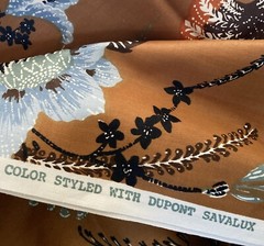 Vintage Fabric Polished Cotton Brown Tropical Print Blue Savalux 70s 1 Y B1