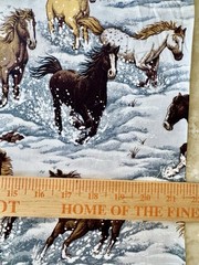Horses In The Snow, Snowy Canyon. Grey. Brown. Tan.White Cotton Fabric Per Yard